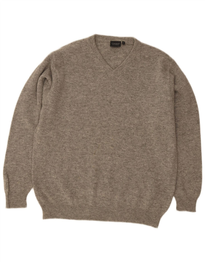 C.Comberti Herren-Pullover mit V-Ausschnitt, IT 52, große graue Wolle