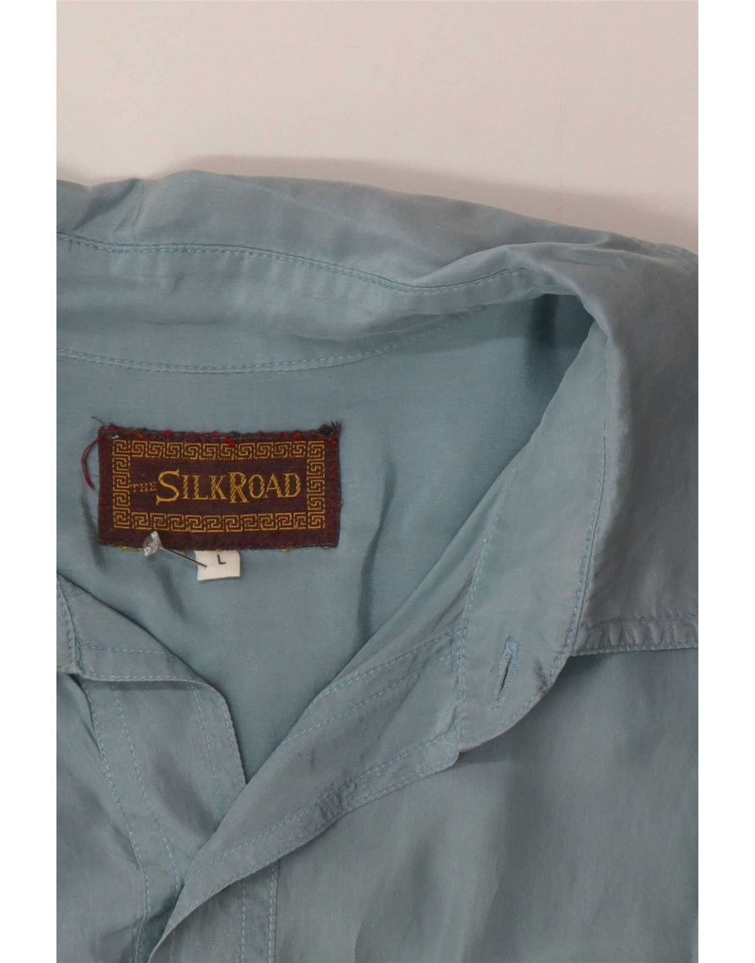 Vintage Herren Kurzarmhemd Große blaue Seide