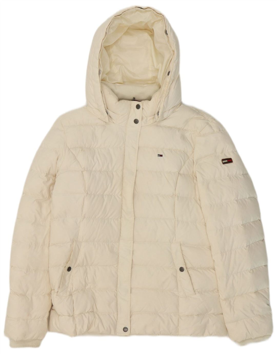 Tommy Hilfiger Wattierte Damenjacke mit Kapuze, UK 18, XL, Weiß, Polyester