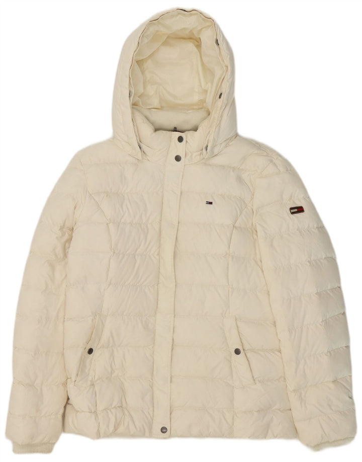 Tommy Hilfiger Wattierte Damenjacke mit Kapuze, UK 18, XL, Weiß, Polyester