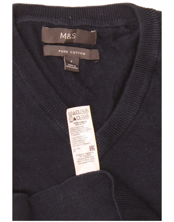 Marks & Spencer Herren-Pullover mit V-Ausschnitt, Größe S, marineblaue Baumwolle