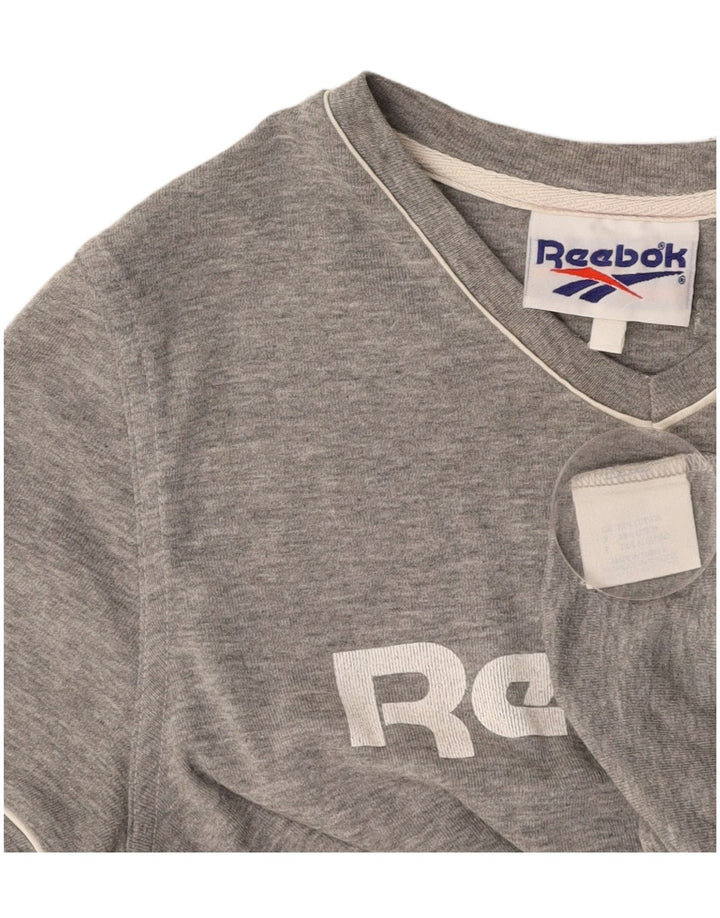 REEBOK Damen Graphic T-Shirt Top UK 14 Mittelgraue Baumwolle