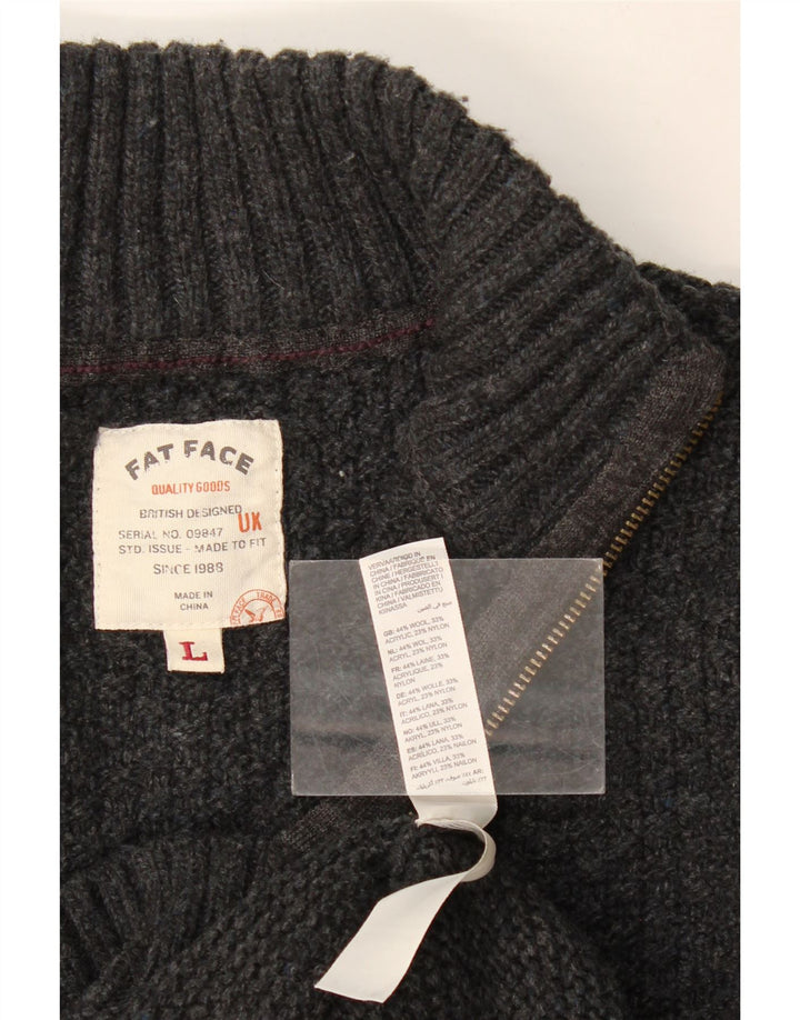 Fat Face Herren-Pullover mit Reißverschluss am Hals, große graue Wolle