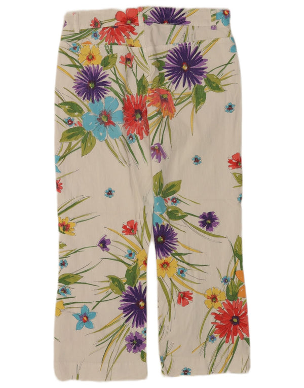 Escada Capri-Hose für Damen, EU 36, Größe S, W28, L22, weiße Baumwolle mit Blumenmuster