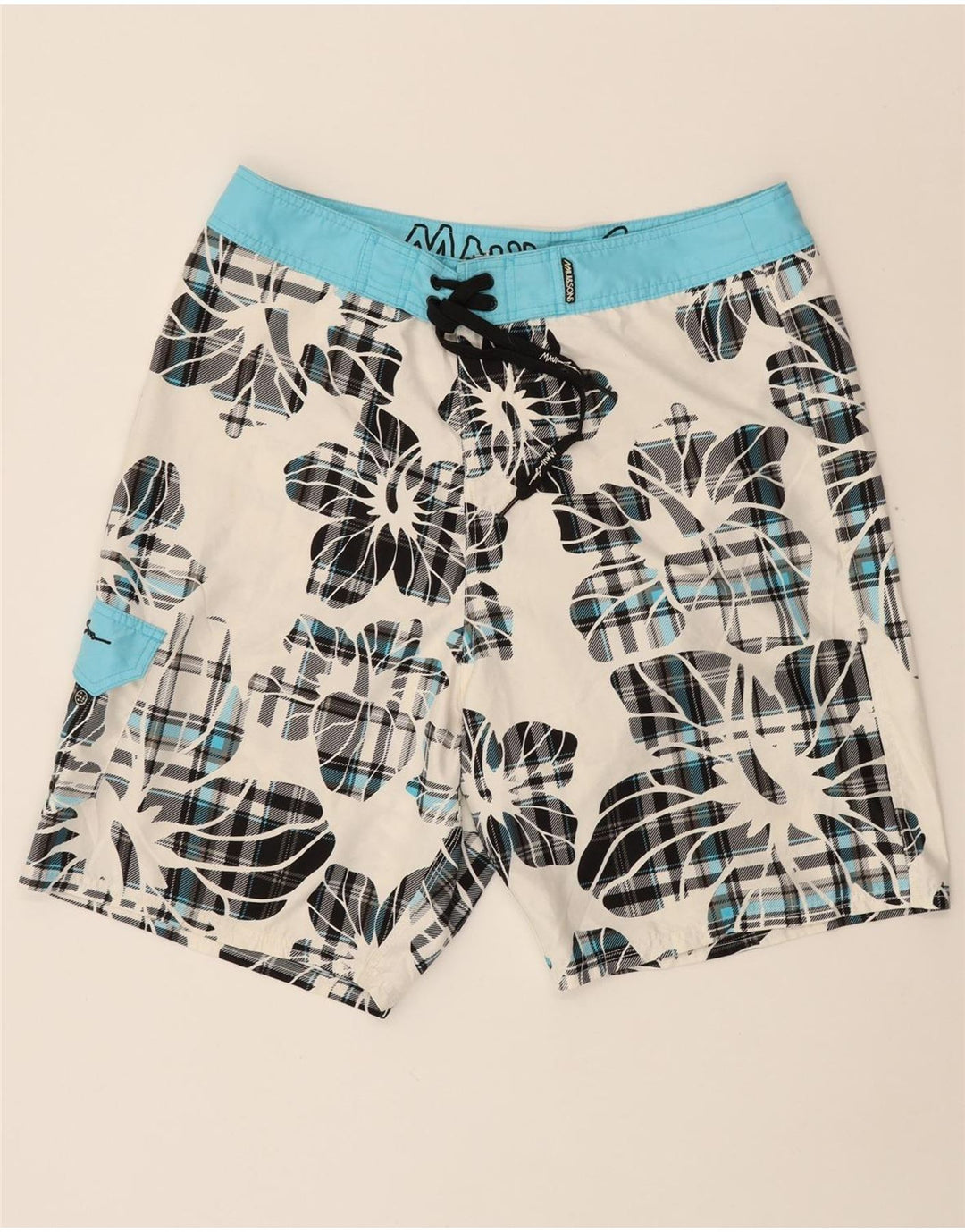 MAUI AND SONS Mens Swimming Shorts XL  White Floral Polyester