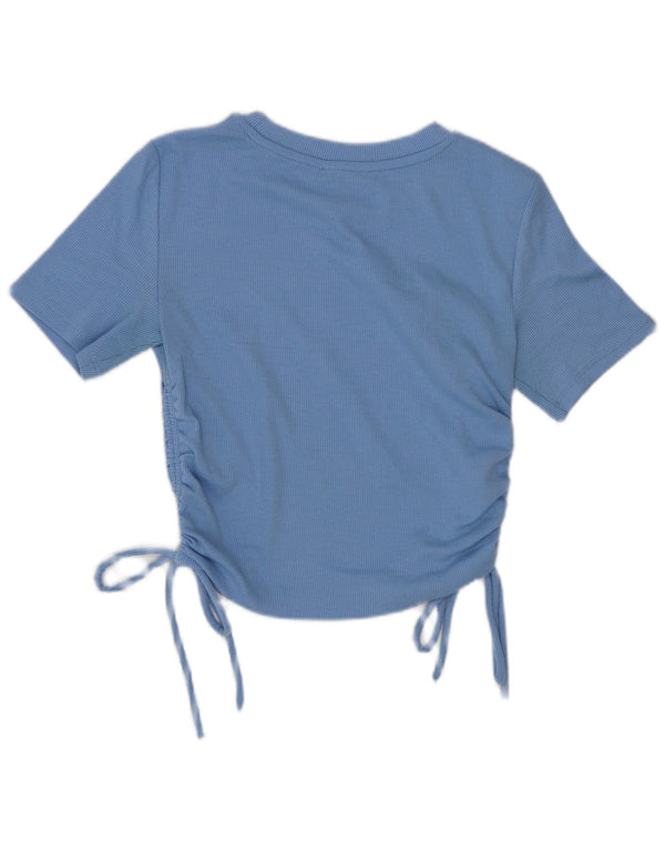 Zara Damen Crop Bluse Top UK 12 Mittelblau