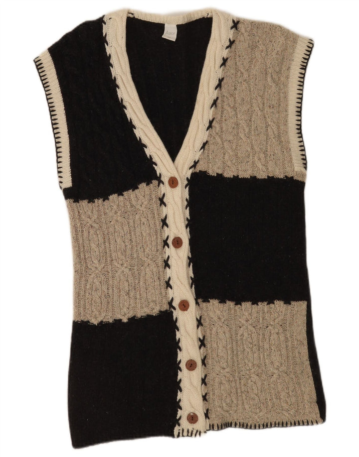 Astor Damen-Cardigan, ärmellos, UK 14, mittelgraue Colourblock-Wolle