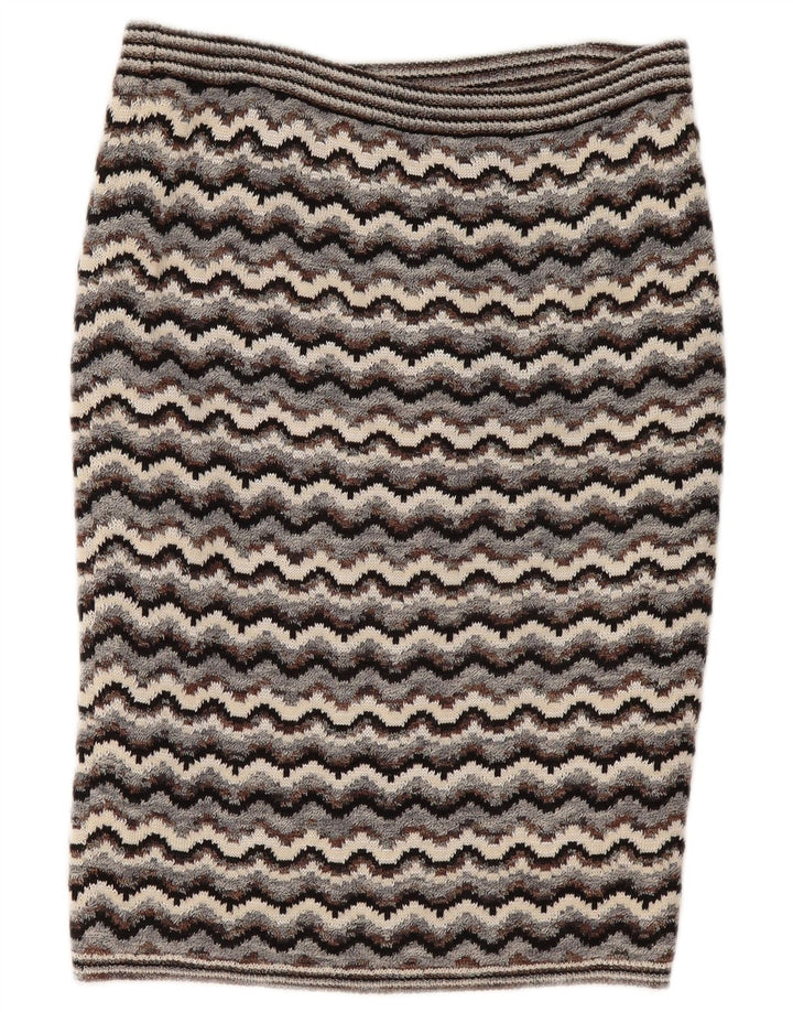 Vintage Damen Strick-Bleistiftrock W32 Großer grauer Chevron