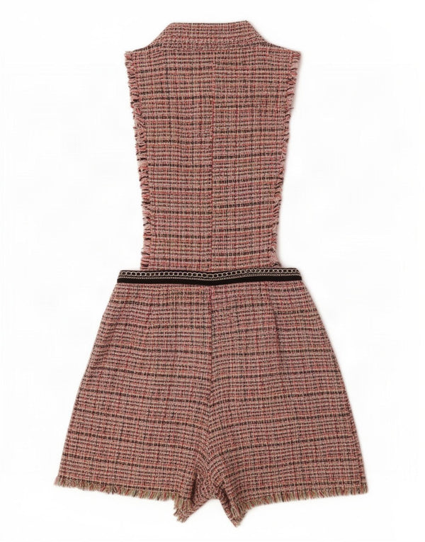 Zara Damen ärmelloser Playsuit UK 12 Medium Mehrfarbig kariert Baumwolle