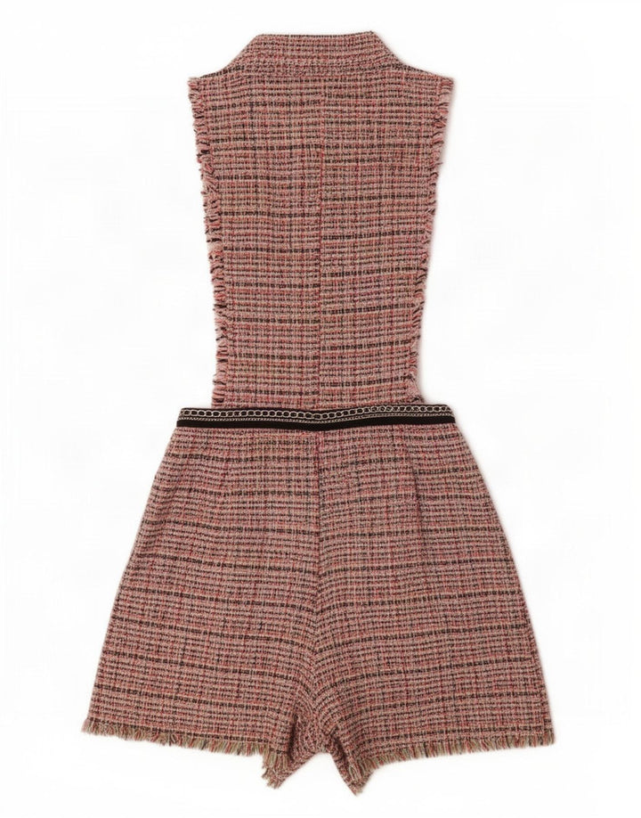 Zara Damen ärmelloser Playsuit UK 12 Medium Mehrfarbig kariert Baumwolle