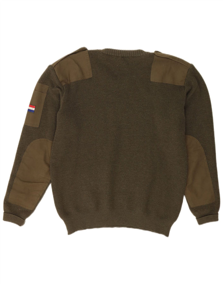 VINTAGE Herren Militär-Pullover mit Rundhalsausschnitt, große Khaki-Schurwolle