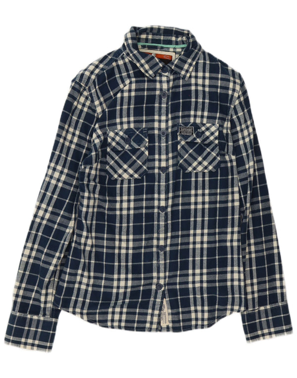 Superdry Damen-Flanellhemd, UK 14, groß, marineblau, kariert, Baumwolle