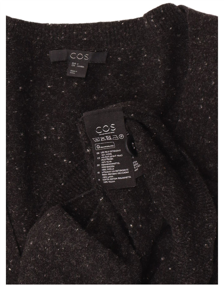 Cos Damen-Strickjacke in Übergröße, Gr. 10, Größe S, schwarz gesprenkelte Wolle
