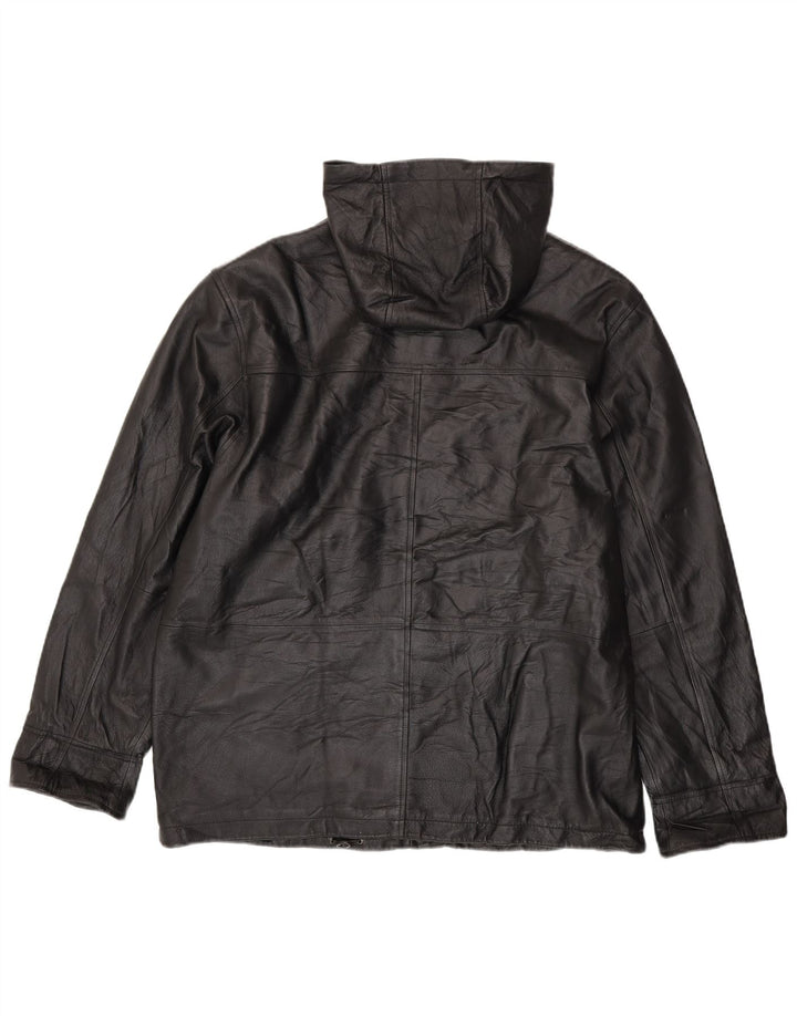 CANDA Damen-Lederjacke in Übergröße mit Kapuze, UK 18, XL, schwarzes Leder