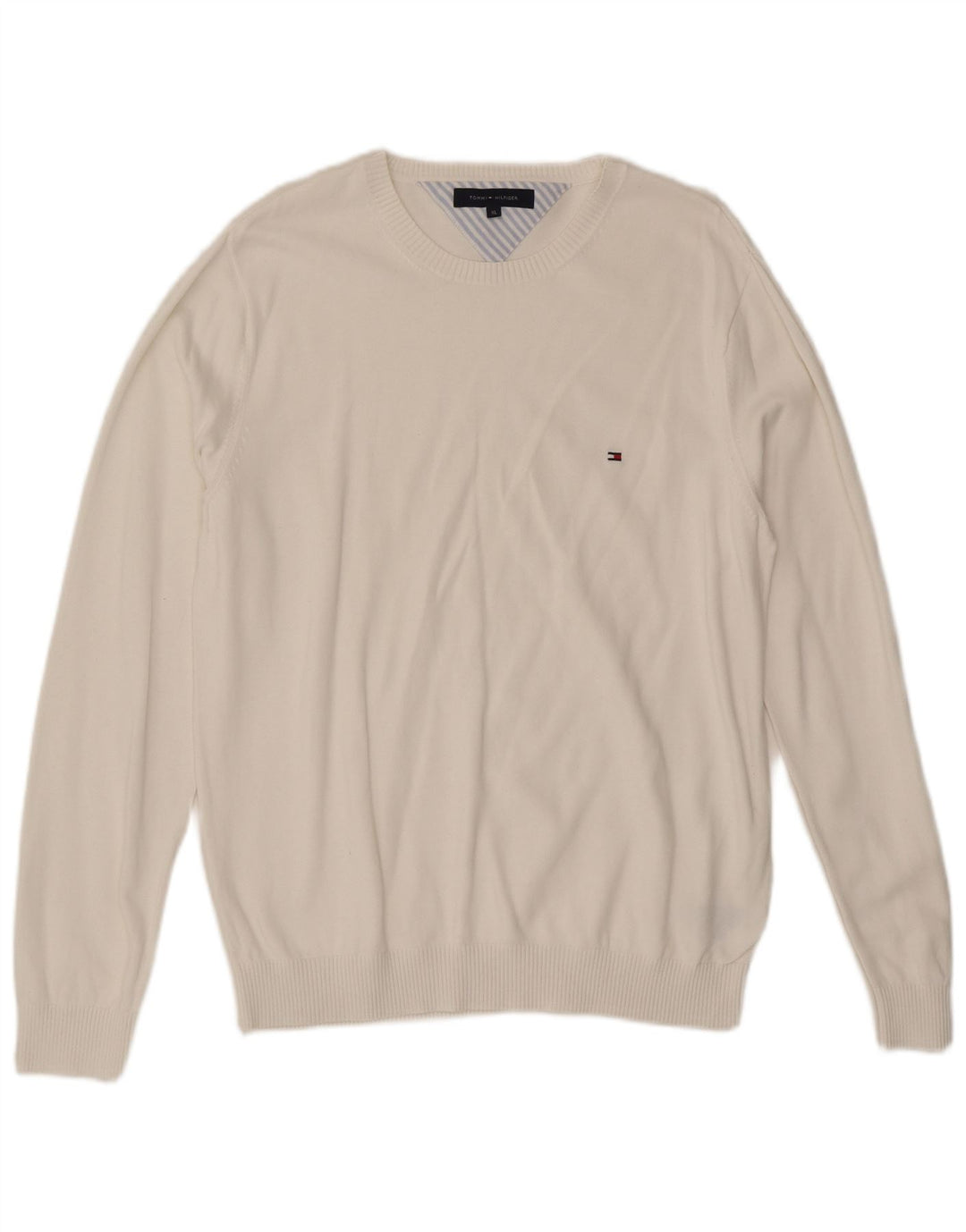 Tommy Hilfiger Herren-Pullover mit V-Ausschnitt, XL, weiß, Baumwolle, klassisch