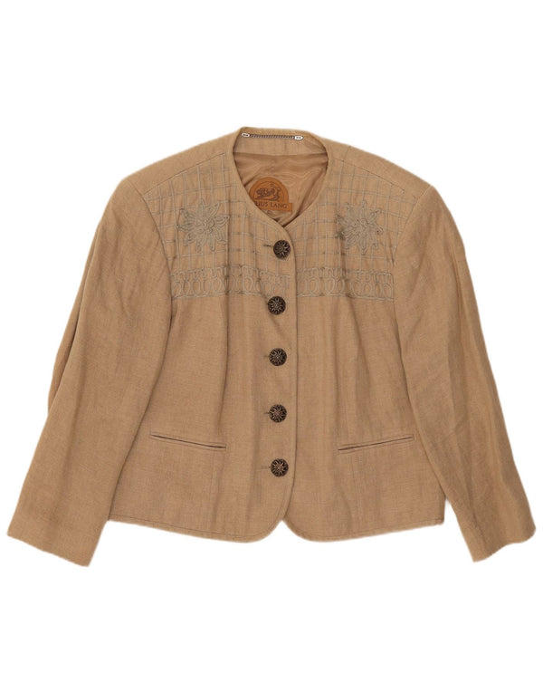 Julius Lang Damen 5-Knopf-Blazerjacke UK 16 Large Beige Floral Linen