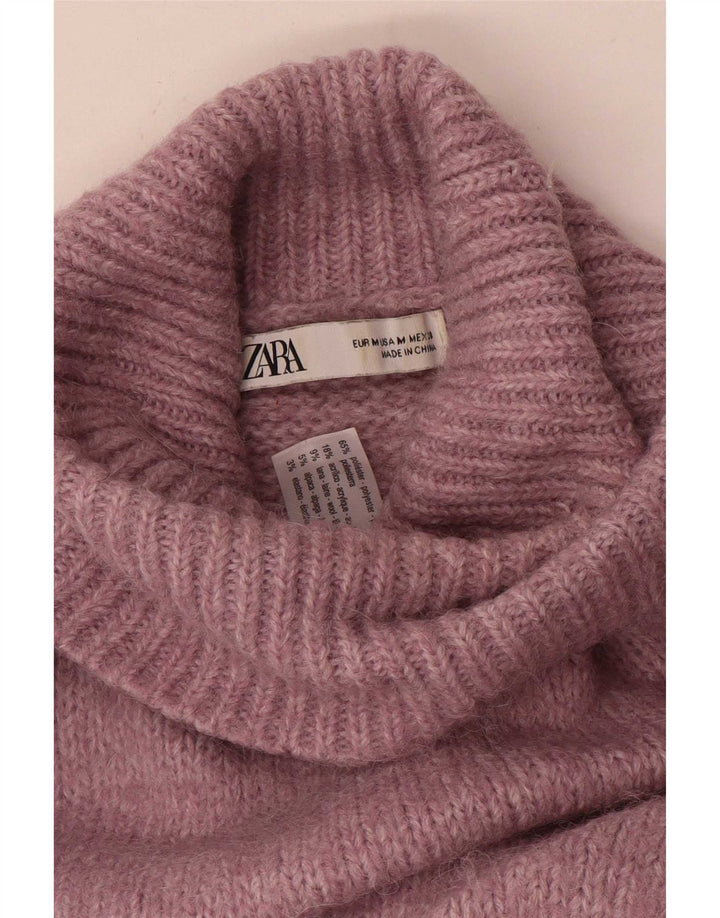Zara Damen-Pullover mit Rollkragen, übergroß, UK 14, Mittelrosa, Polyester