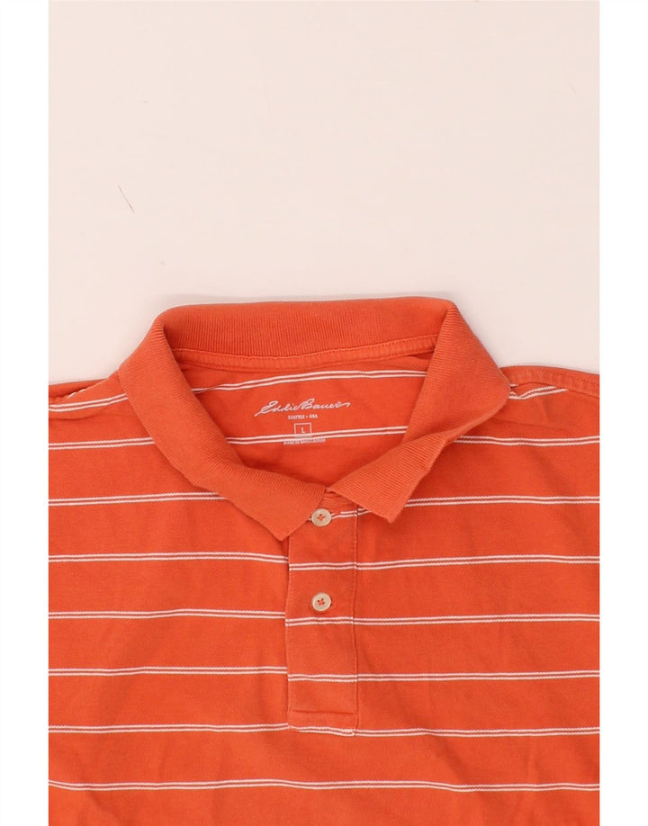 EDDIE BAUER Mens Polo Shirt Large Orange Striped Cotton Vintage Eddie Bauer and Second-Hand Eddie Bauer from Messina Hembry 