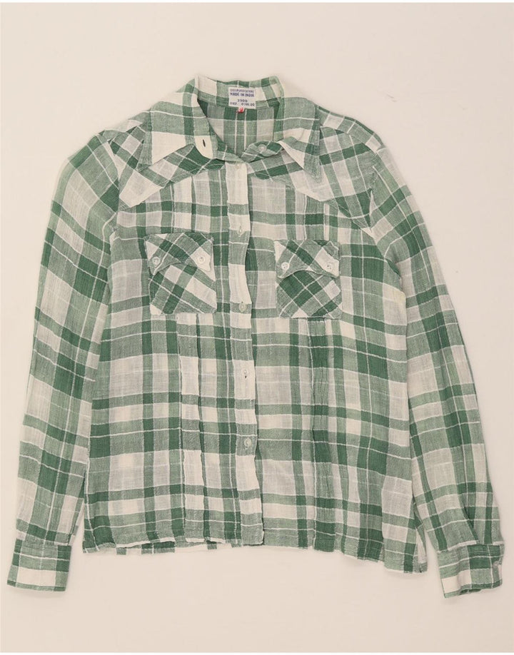 Vintage Damenhemd UK 14 Mittelgrün karierte Baumwolle