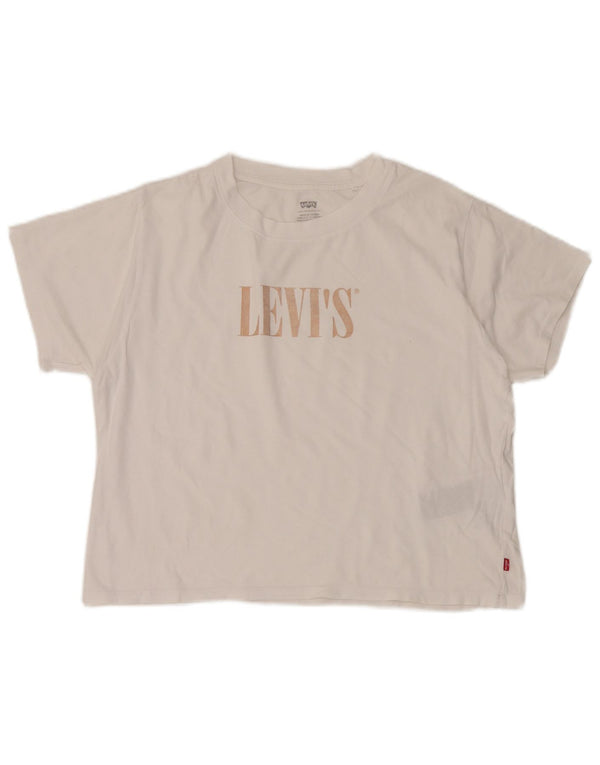 Levi's Damen-T-Shirt in Übergröße mit Grafik, UK 10, Größe S, weiße Baumwolle