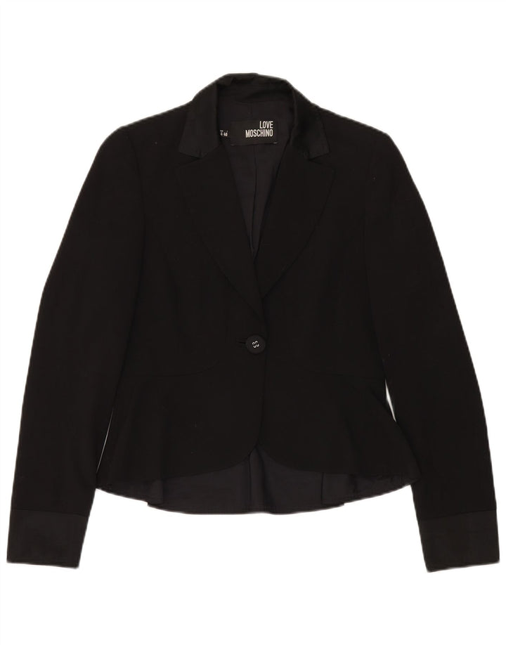 MOSCHINO Damen-Blazerjacke mit 1 Knopf, Gr. 8, Schwarz, Schurwolle