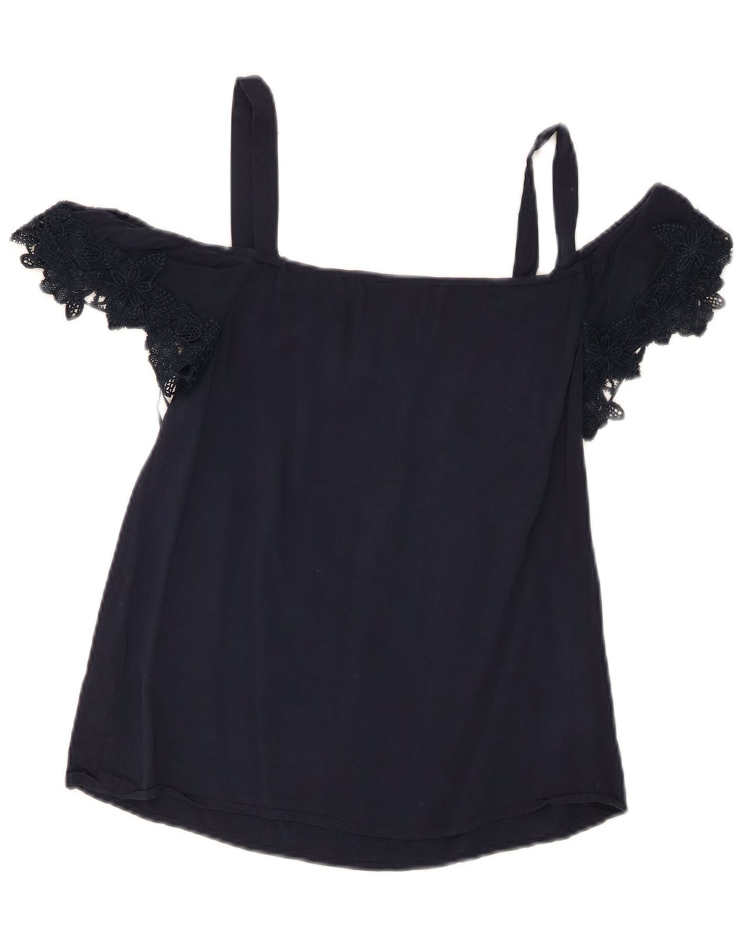 Oasis Damen Crop Off Shoulder Top UK 8 Small Marineblaue Viskose