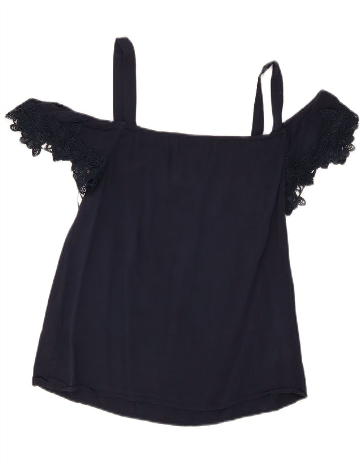 Oasis Damen Crop Off Shoulder Top UK 8 Small Marineblaue Viskose
