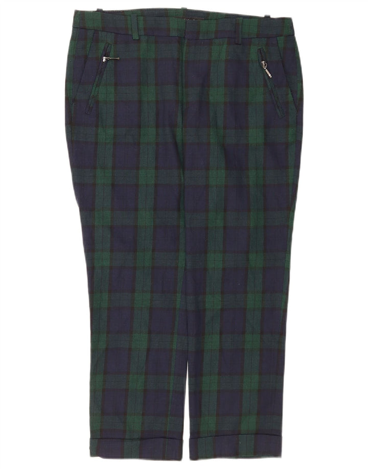 Gerade geschnittene Damenhose von Zara, mittelgroß, W30, L24, grün kariertes Polyester