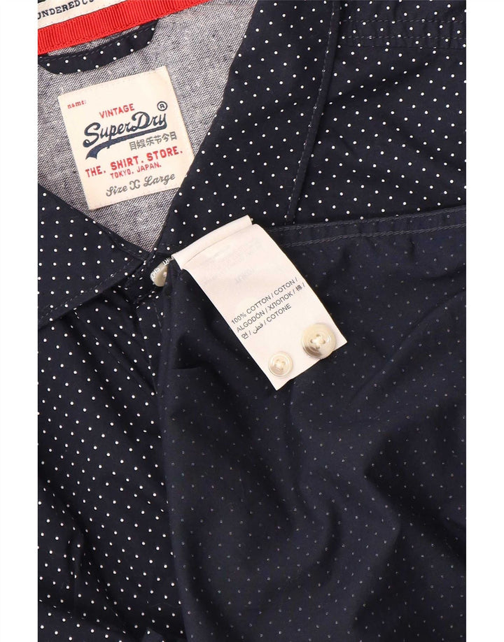 Superdry Herren-Hemd XL aus marineblau gepunkteter Baumwolle