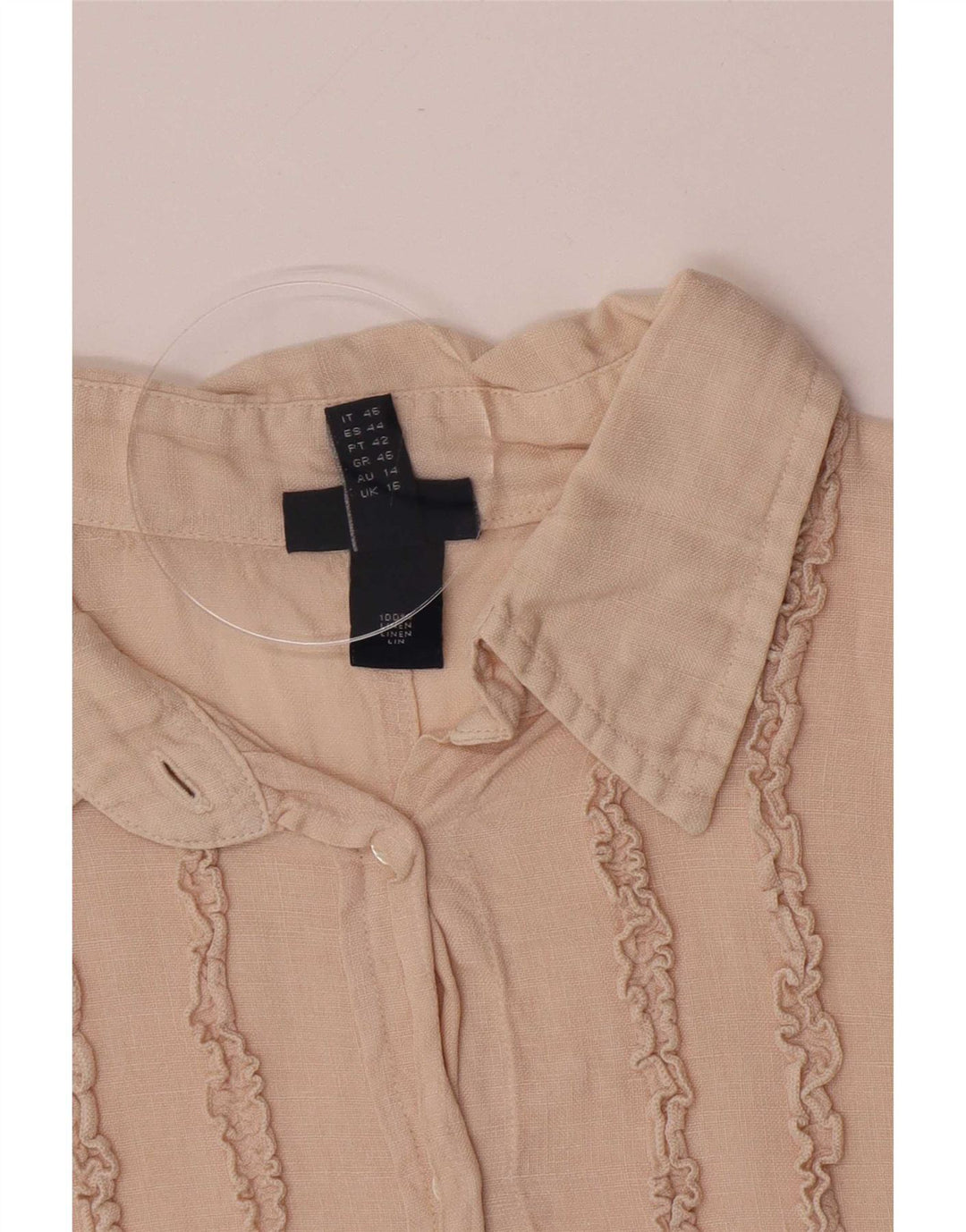 Gant Damen-Hemd mit Rüschen vorne, UK 16, Größe L, Beige, Leinen