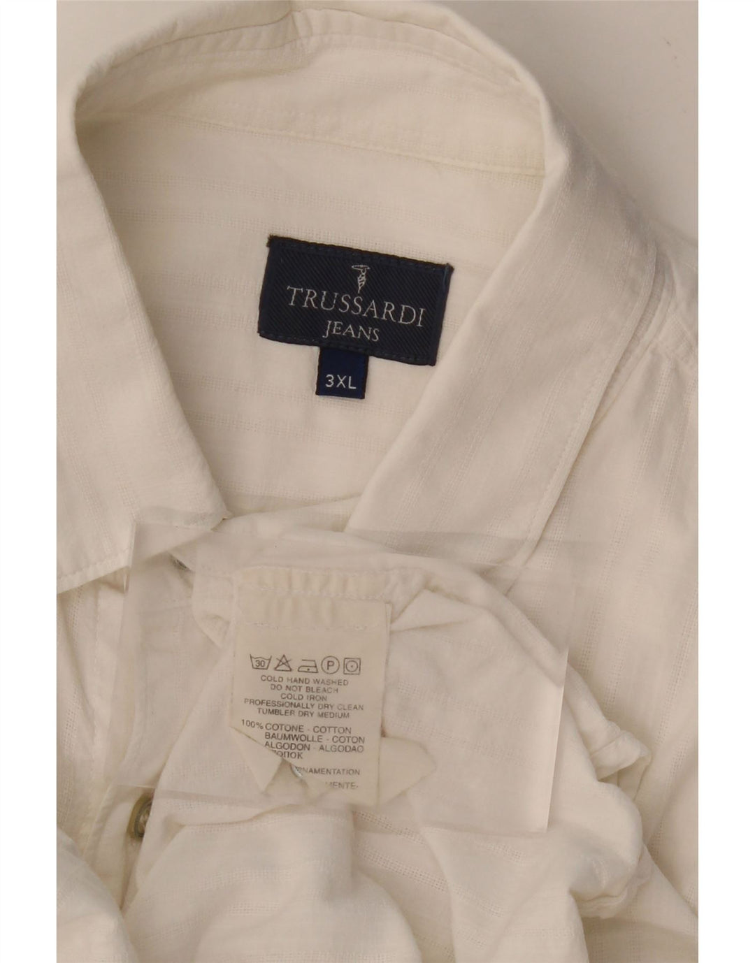 TRUSSARDI Mens Short Sleeve Shirt 3XL White Cotton Vintage Trussardi and Second-Hand Trussardi from Messina Hembry 