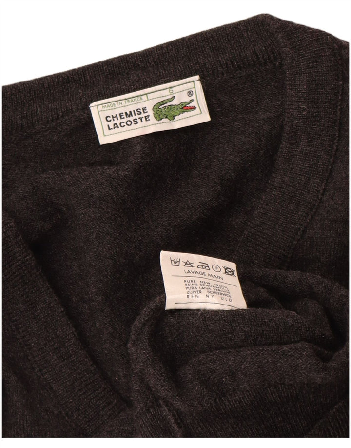 Lacoste Herren-Pullover mit V-Ausschnitt, Größe 6 XL, graue Schurwolle