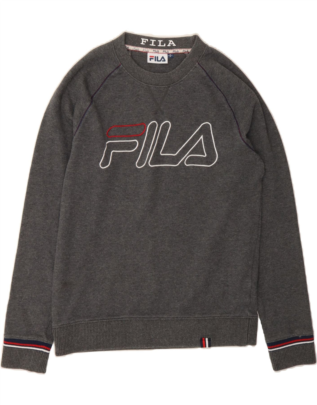 FILA Mens Graphic Sweatshirt Jumper Small Grey Cotton Vintage Fila and Second-Hand Fila from Messina Hembry 