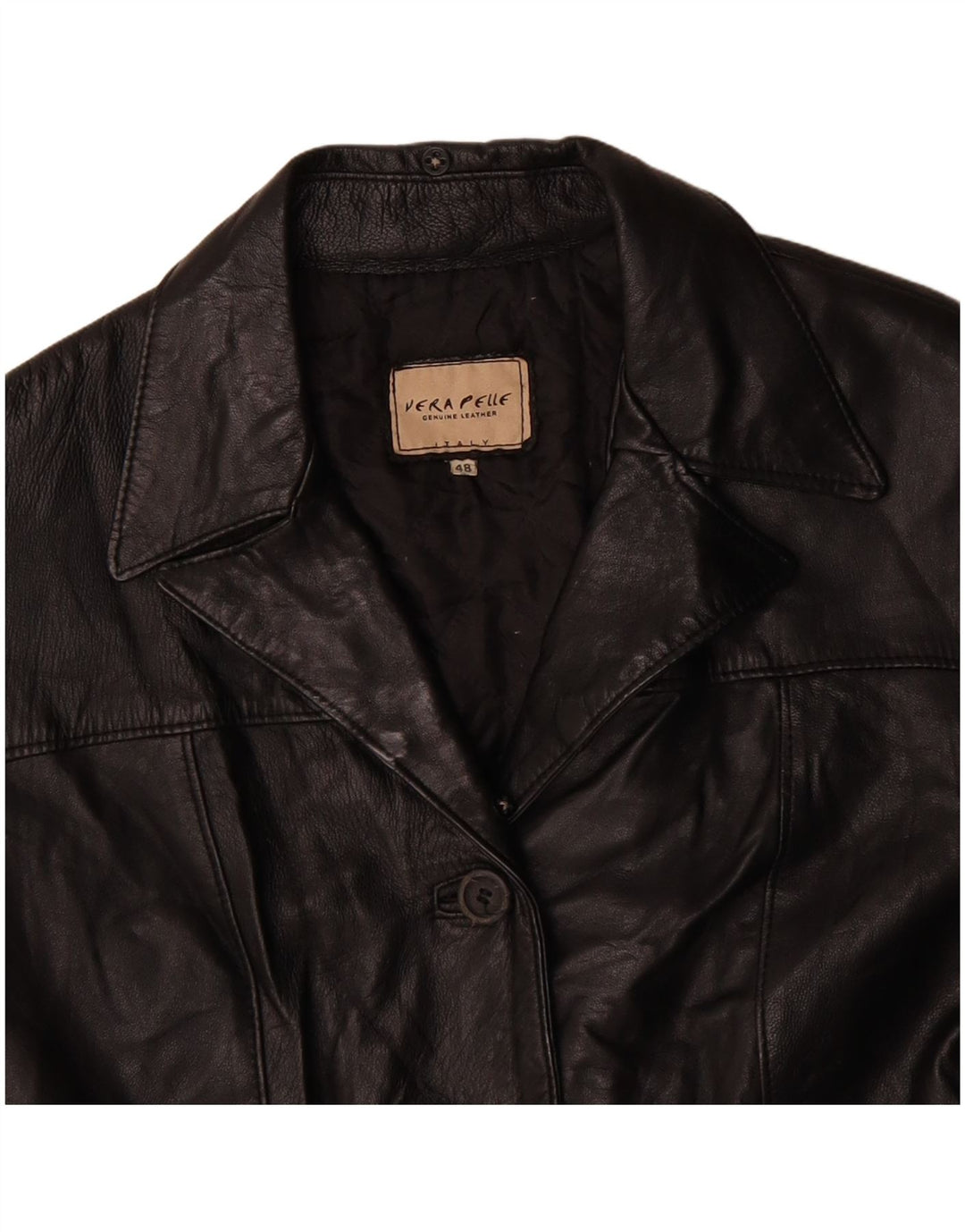 VINTAGE Womens Leather Coat IT 48 XL Black Leather