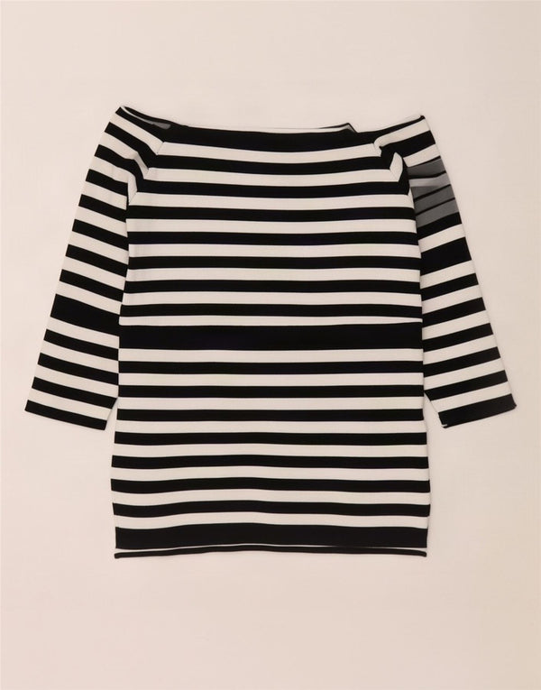 Zara Damen-Oberteil mit 3/4-Ärmeln, schulterfrei, Gr. 10, Größe S, schwarz, gestreift, Viskose