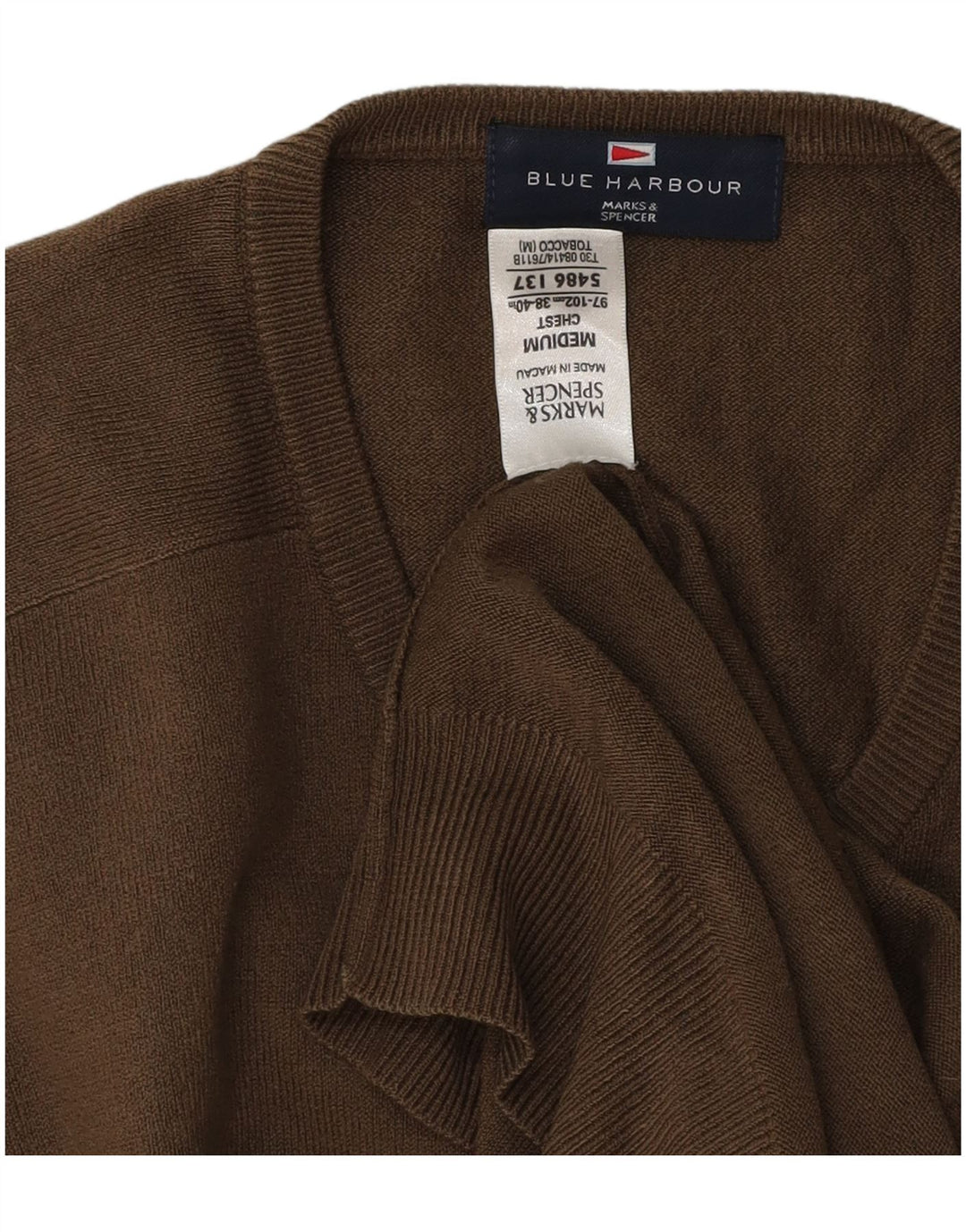 Marks & Spencer Herren Blauer Harbor-Pullover mit V-Ausschnitt Mittelbraun