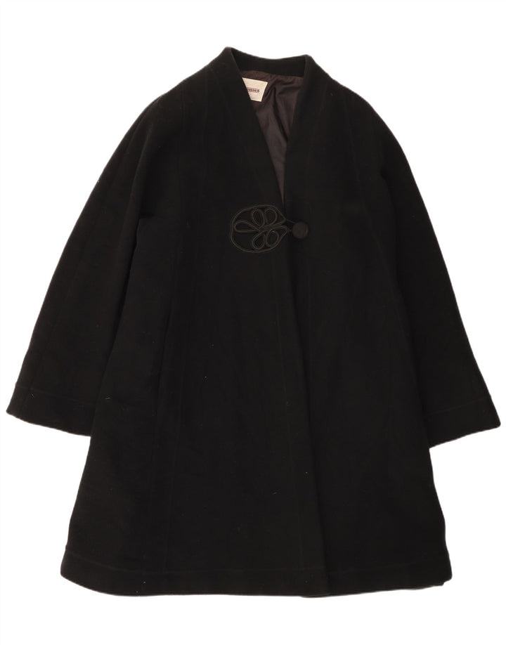 Vintage Damen Übergroßer Mantel UK 12 Mittelschwarze Wolle