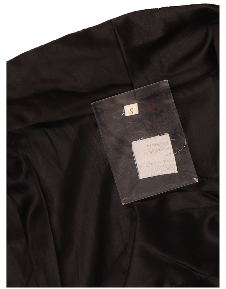 Vintage Damen Zweireiher Samt Blazer Jacke UK 10 Small Schwarz