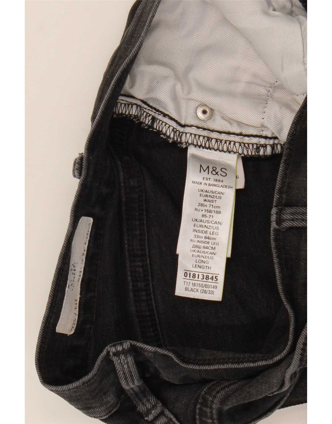 Marks & Spencer Herren Skinny Jeans W28 L30 Schwarze Baumwolle