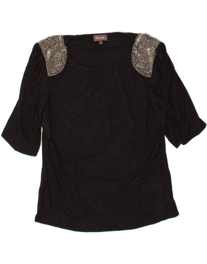 PHASE EIGHT Womens 1/2 Sleeve Blouse Top UK 12 Medium Black Viscose Vintage Phase Eight and Second-Hand Phase Eight from Messina Hembry 