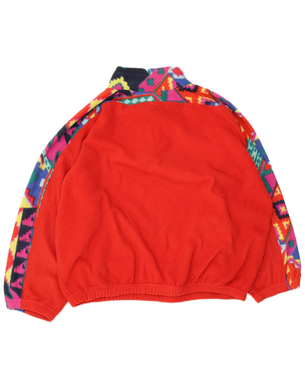 Vintage Damen Fleecepullover mit Reißverschluss, UK 18 XL, rotes geometrisches Polyester