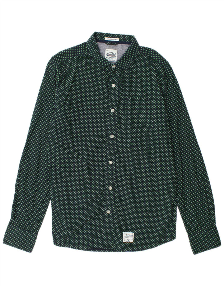 SUPERDRY Herren Grafikhemd 2XL Marineblau gepunktet