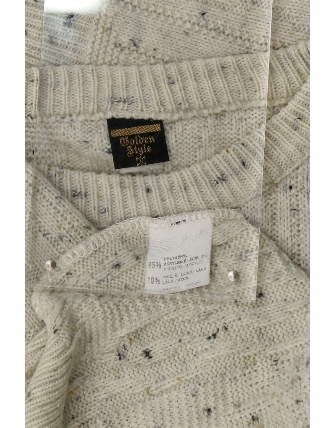 VINTAGE Mens Crew Neck Jumper Sweater Large Beige Flecked Polyacrylic Vintage Vintage and Second-Hand Vintage from Messina Hembry 