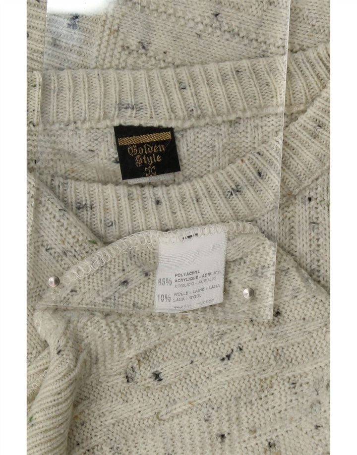 VINTAGE Mens Crew Neck Jumper Sweater Large Beige Flecked Polyacrylic Vintage Vintage and Second-Hand Vintage from Messina Hembry 