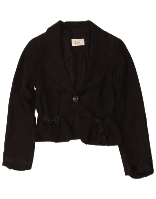 Vintage Damen Crop 1 Knopf Blazer Jacke IT 42 Mittelschwarzes Acetat