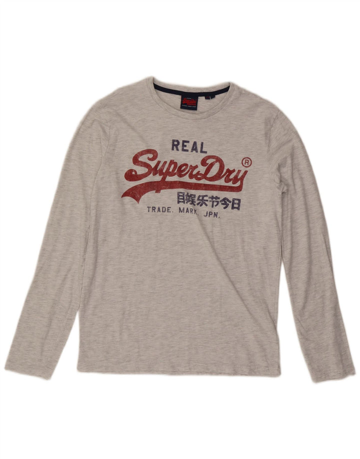 Superdry Herren Grafik-Oberteil, langärmelig, groß, grau gefleckte Baumwolle