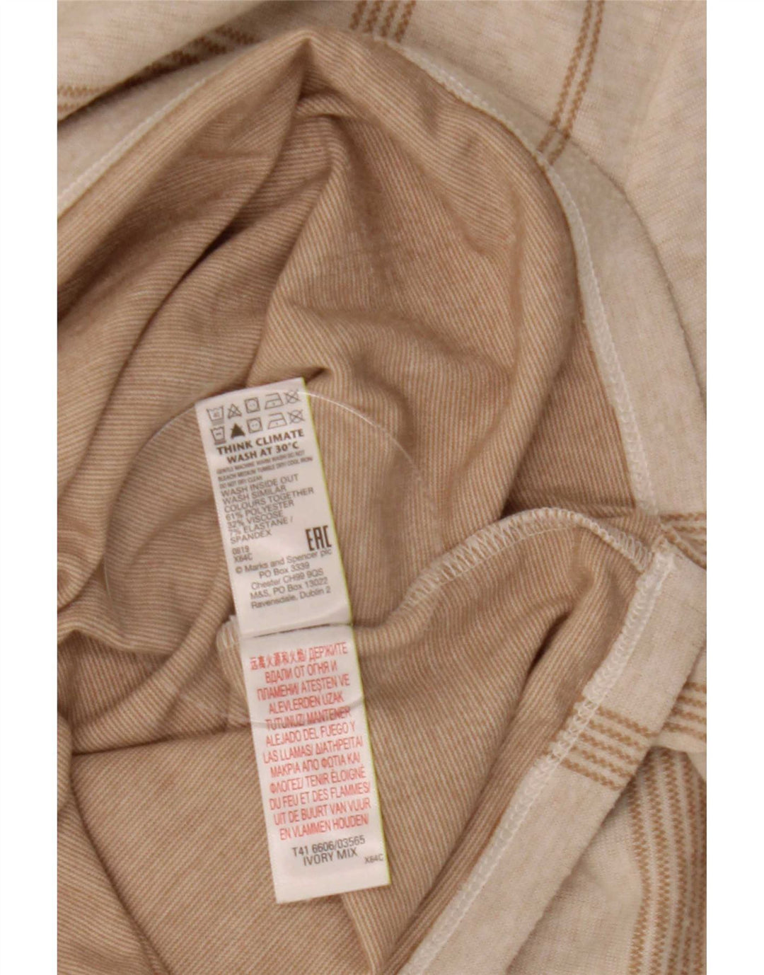 Marks & Spencer Damen Top Langarm UK 12 Medium Off White Check