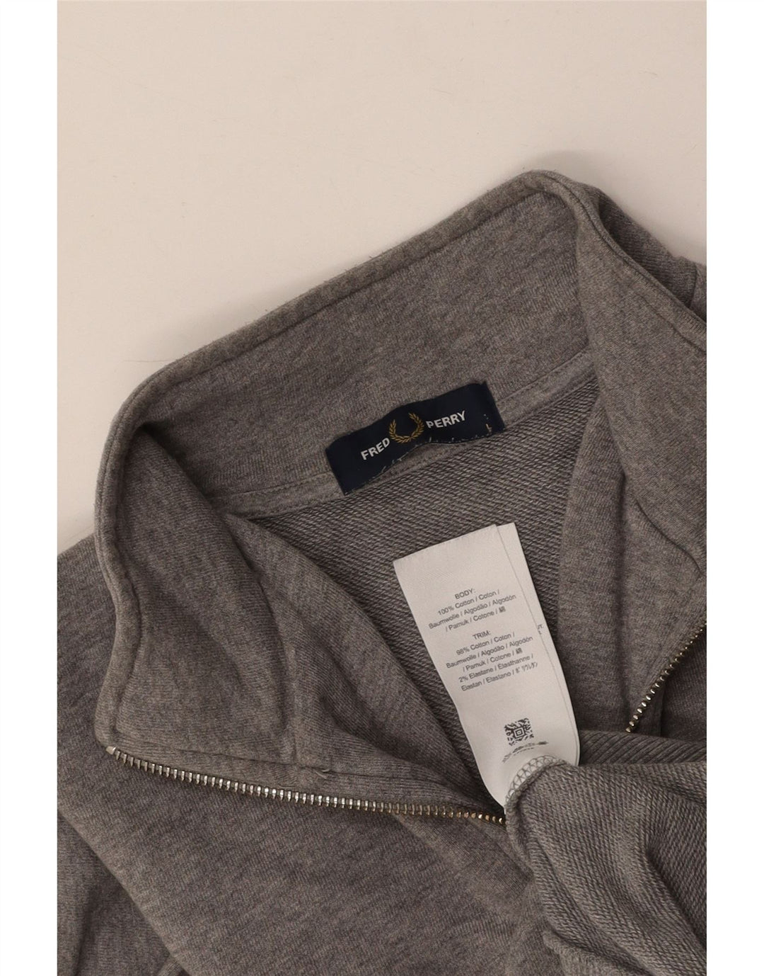 FRED PERRY Herren-Sweatshirt mit Reißverschluss am Hals, große graue Baumwolle