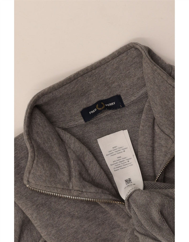 FRED PERRY Herren-Sweatshirt mit Reißverschluss am Hals, große graue Baumwolle