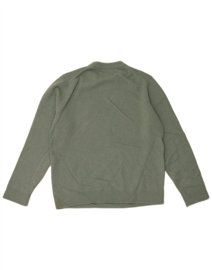 Massimo Dutti Herren-Pullover mit Rundhalsausschnitt, große grüne Wolle